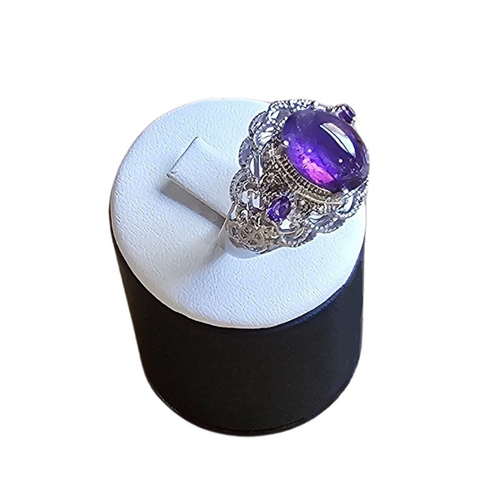 Karis STS Amethyst Large Purple Cabochon Sterling Silver Statement Ring Size 9